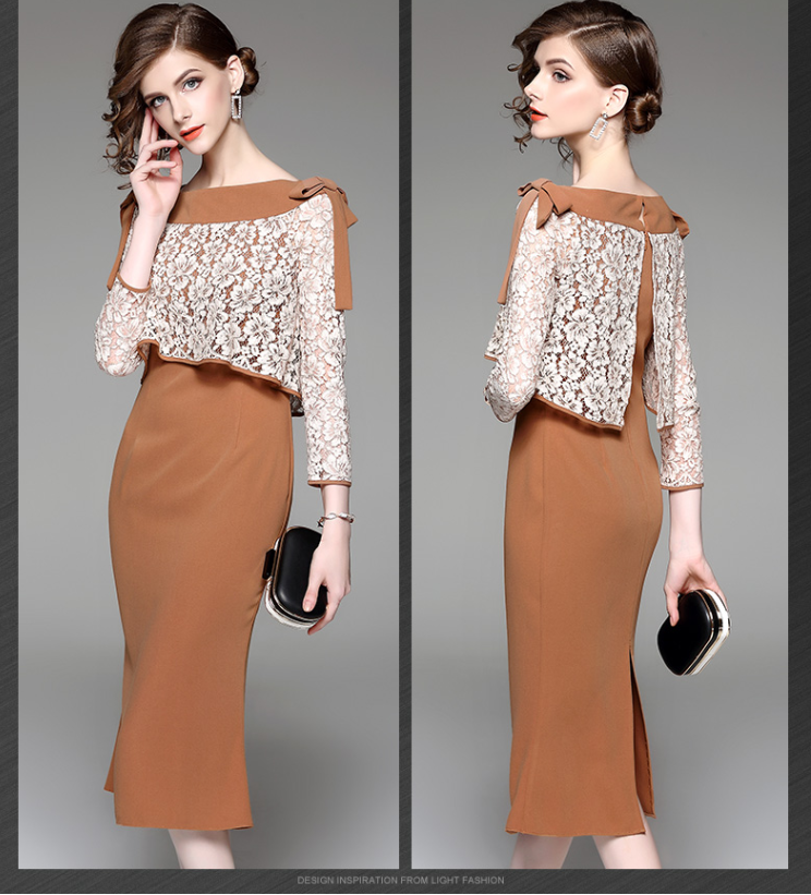 new autumn ladies dress temperament spell lace fishtail skirt slim package hip skirt in the original tide