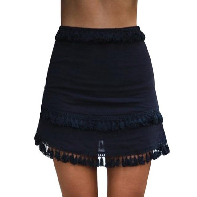 Fringed Slim Solid Color Skirt