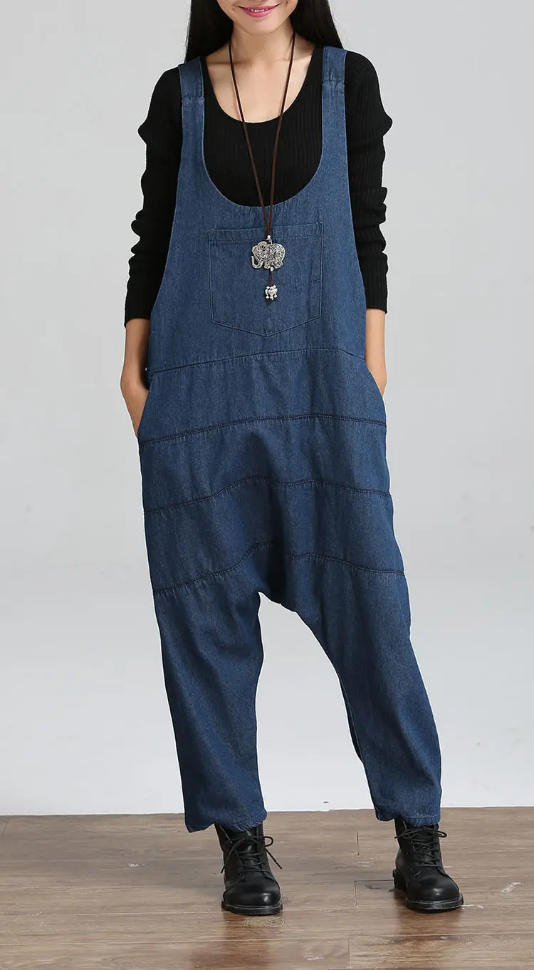 Vintage Women Jumpsuits Palazzo Pants Denim Jumpsuit Harem Straps