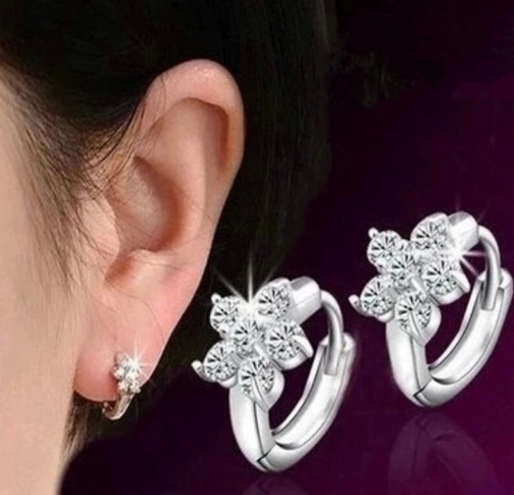 New fashion and sweet 1 pair Silver color Snowflake CZ woman hoop earrings For Christmas gift brincos para as mulheres