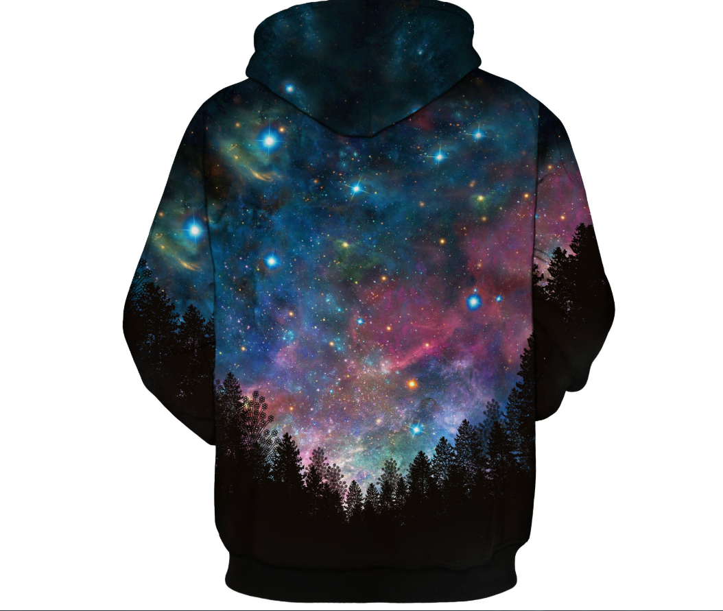 3D star digital print hooded sweater tide brand boutique loose baseball uniform thin coat