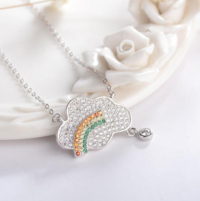 S925 Fashion Necklace Sterling Silver Rainbow Clouds South Korea female temperament pendant jewelry chain simple clavicle