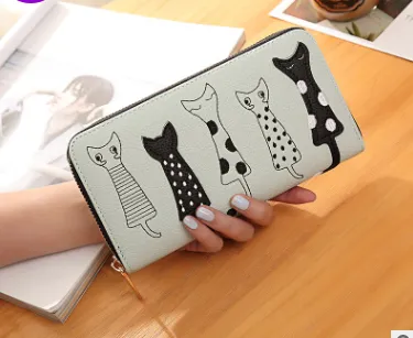 Cat lady wallet female cartoon cat creative long wallet clutch - Green