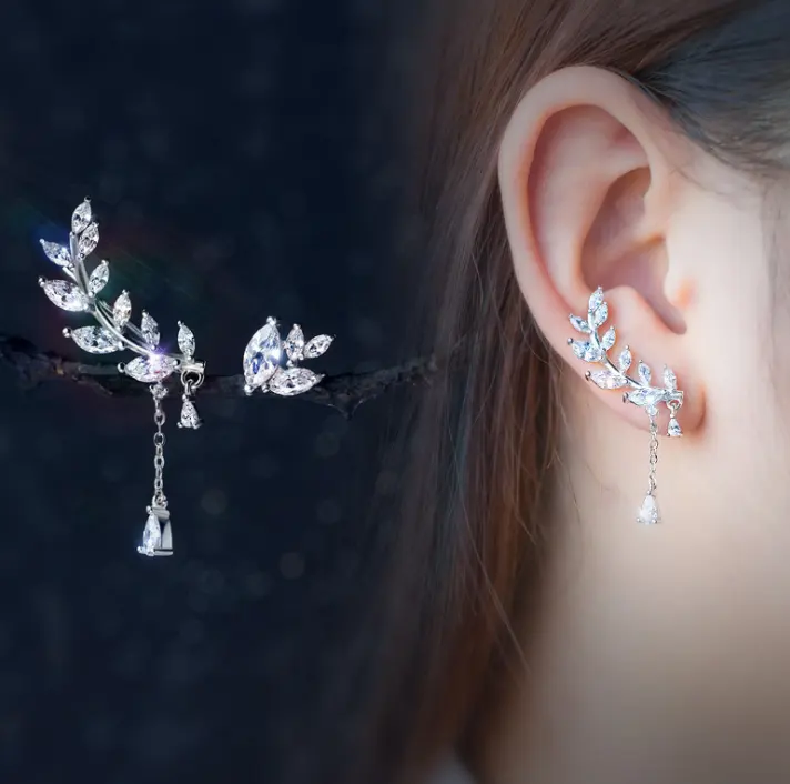 925 Silver Earrings sweet Korean female asymmetrical