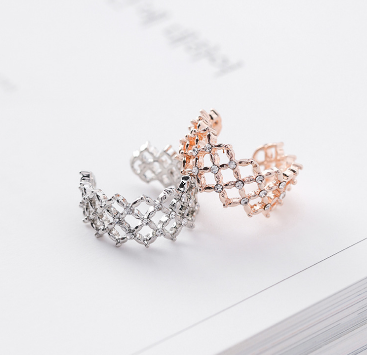 Ring female Japanese and Korean tide tail ring personality student joint ring atmosphere grid diamond network red index finger ring