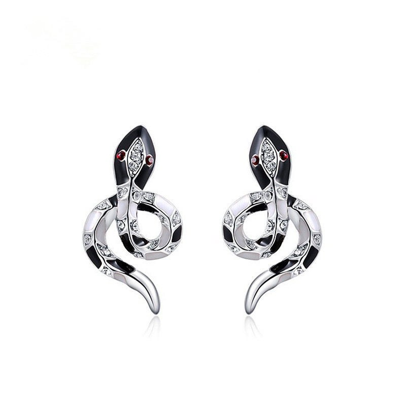 Rose gold white gold black snake earrings