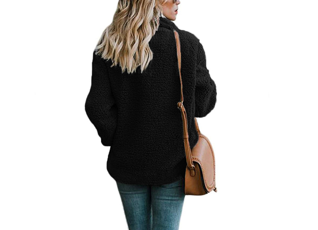 Autumn and Winter Women's Plush Button Lapels Pocket Coat Shirt