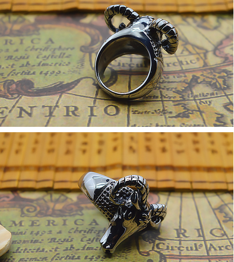 Titanium steel sheep head ring man domineering ring personality foreign trade jewelry