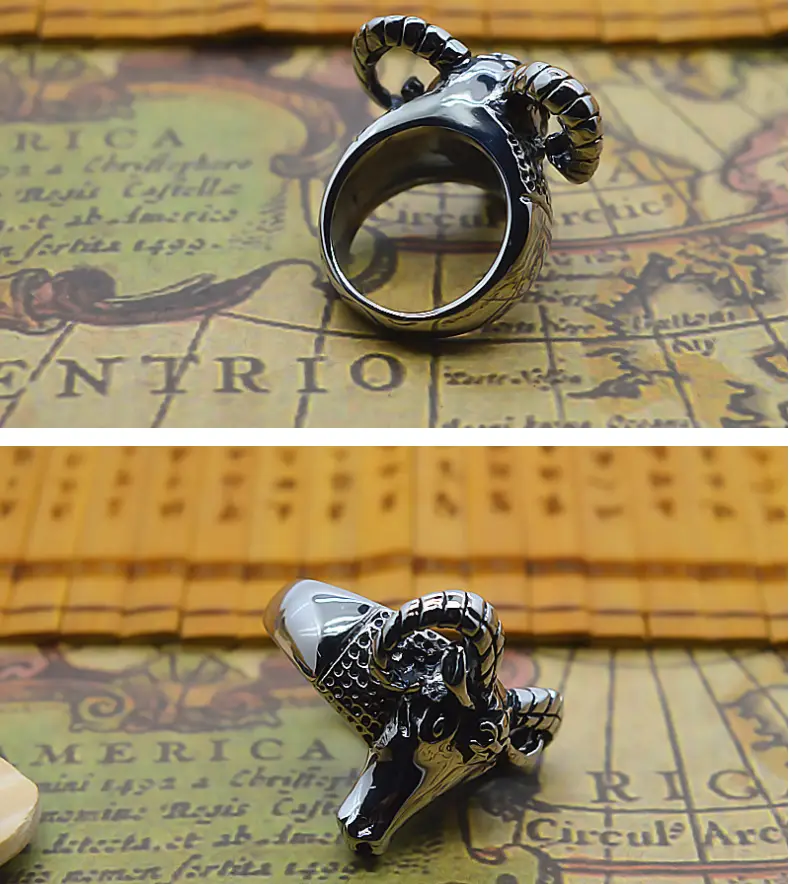 Titanium steel sheep head ring man domineering ring personality foreign trade jewelry