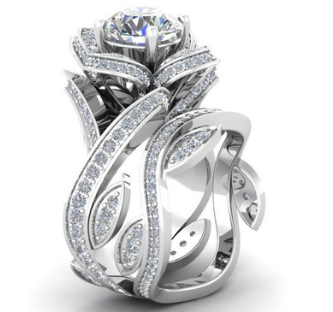 Ladies' Rose Zircon Ring Copper Silver Plated Creative Floral Ring