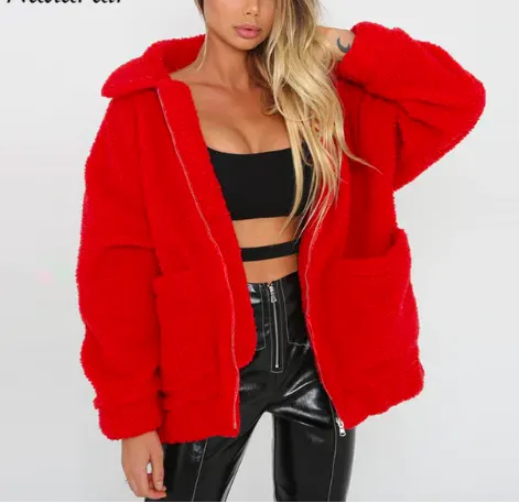 Shearling Coat Jacket Women Autumn Winter Warm Thick Plush