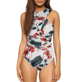 sexy solid color chest cross cover belly slimming conjoined ladies swimsuit bikini large size swimsuit Safflower Xl - Shop at LoveMi