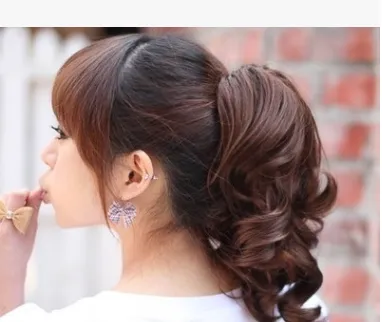 Trendy Korean style tiger ponytail curls Tied ponytail wigs Black - Shop at LoveMi