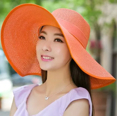 Summer Korean version of the tide hat female folding summer beach hat sun hat Orange - Shop at LoveMi