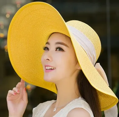 Summer Korean version of the tide hat female folding summer beach hat sun hat Yellow - Shop at LoveMi