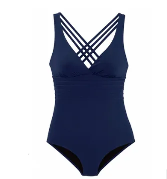 Deep V sexy backless conjoined European and American swimsuit back cross pure pigmented swimsuit Blue - Shop at LoveMi