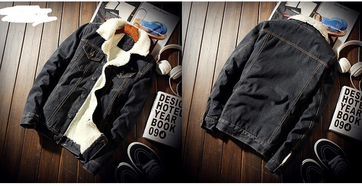 Plus Velvet Denim Jacket Male Slim Thick Jacket Lamb Hair Youth Cotton Padded Cotton Jacket Men's Shirt Autumn Tide