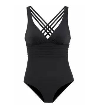 Deep V sexy backless conjoined European and American swimsuit back cross pure pigmented swimsuit - Black