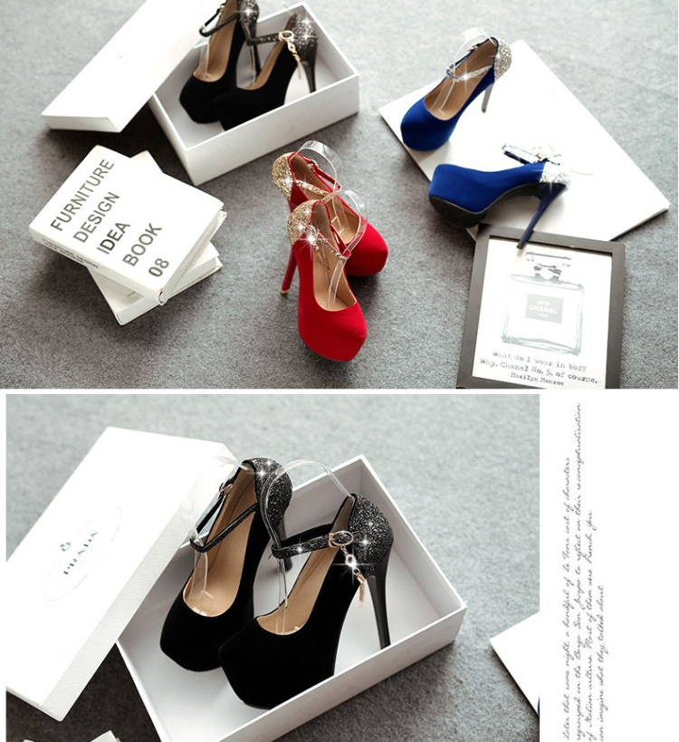 Fashion ultra-high heel stiletto waterproof platform shallow mouth round head women's shoes wedding shoes