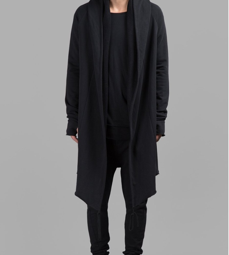 Personality Korean version of autumn and winter tide men's dark long section cardigan sweater coat cloak cloak with gloves