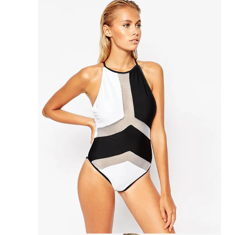 Women's Mesh Stitching Sexy Bikini One-piece Swimsuit