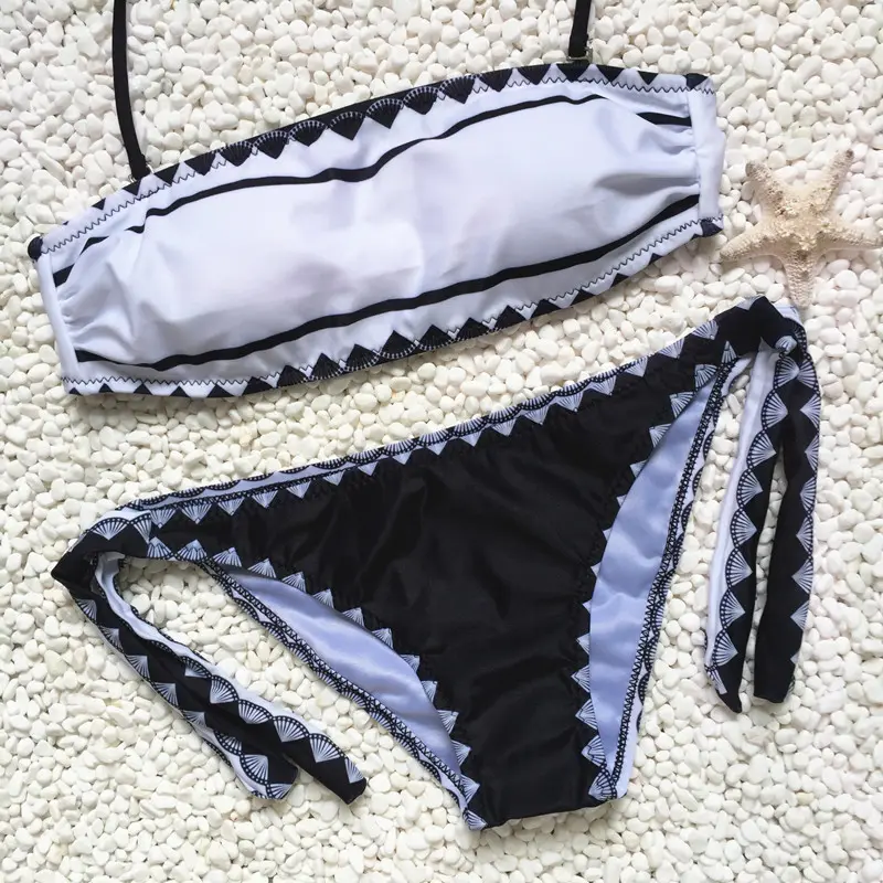 Sexy Strapless Bikini Set Swimsuit Women Swimwear Tie Side