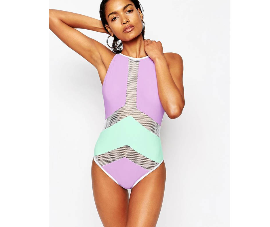 European and American women’s mesh stitching sexy bikini one-piece swimsuit