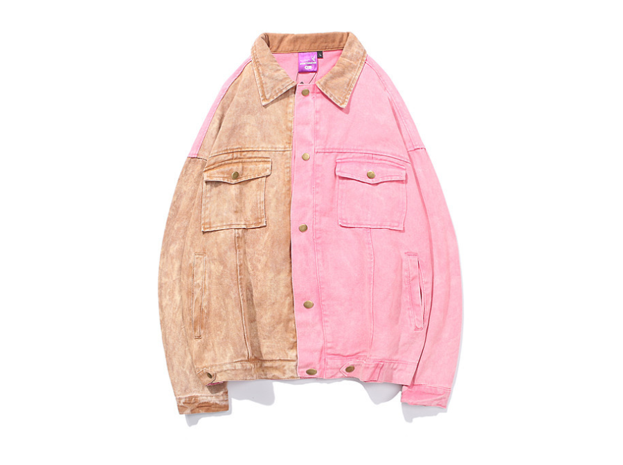 Men's Autumn And Winter New Tide Brand Personality Stitching Denim Jacket Hip Hop Street Color Men's Denim Jacke