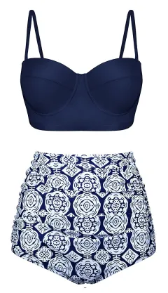 High Waist Bikinis Women Swimsuit Plus Size Swimwear Bathing Suits Retro Floral Push Up Bikini Set Beach Wear Biquini - Floral - View 1