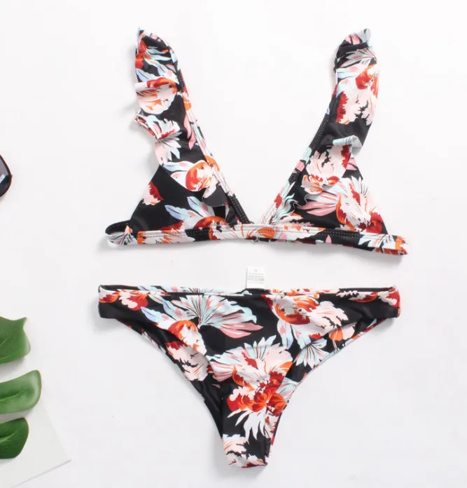 sexy woman swimsuit women Floral print long brazilian bikini - Floral