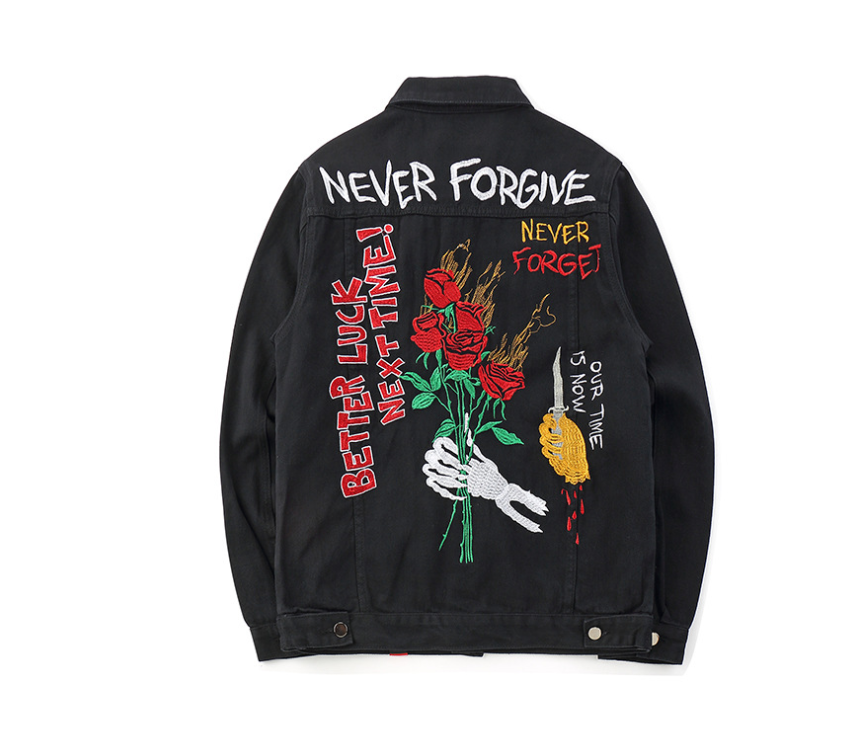 New full back embroidered national tide denim jacket