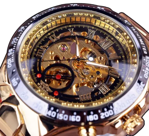 WINNER Men's Personality Fashion Gold Watch All Steel Hollow