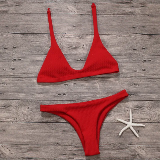 Sexy Bikinis Women Swimsuit Solid Bathing Swim Suit Bikini Set Swimwear Biquini Beachwear Red - Shop at LoveMi