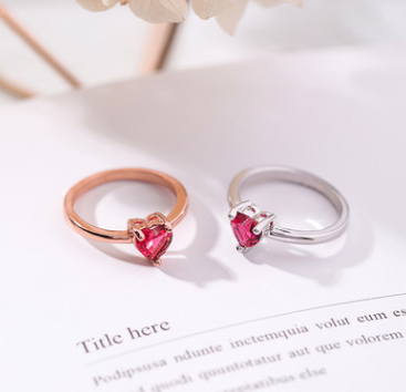 Rose red diamond love heart ring elegant simple small love zircon ring