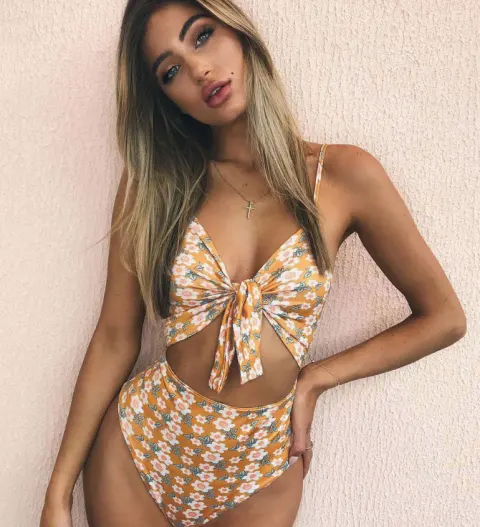 Explosion Models Sexy Tie Knot Print One-piece Swimsuit ZC2520