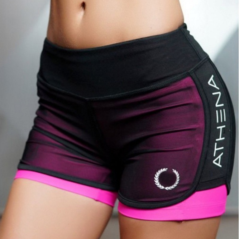 Women Casual Short for Workout Fake Two Sports Shorts Style Pink - Shop at LoveMi