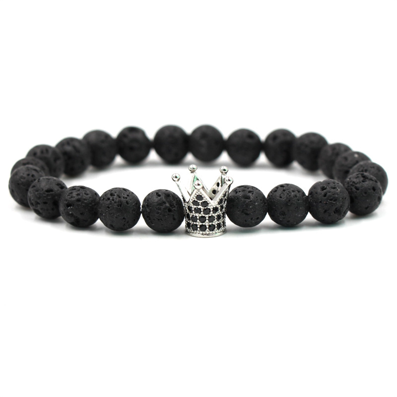 Hot Trendy Lava Stone Pave CZ Imperial Crown And Helmet Charm Bracelet For Men Or Women Bracelet Jewelry Pulseira hombres