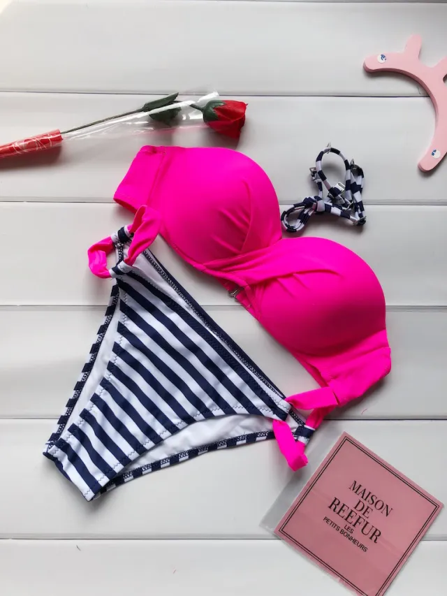 Swimsuit Stripped Bikini Set Push Up for Women Bathing Suit Swimwear Pink - Shop at LoveMi