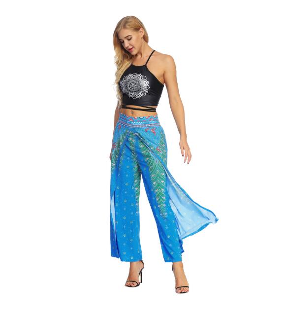 Women's Wide Leg Boho Yoga Harem Pants Comfy Gypsy Hippie Indian Thailand Bohemian Palazzo Pants Smocked Waist