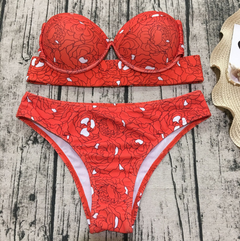 Bikini rim print red swimsuit