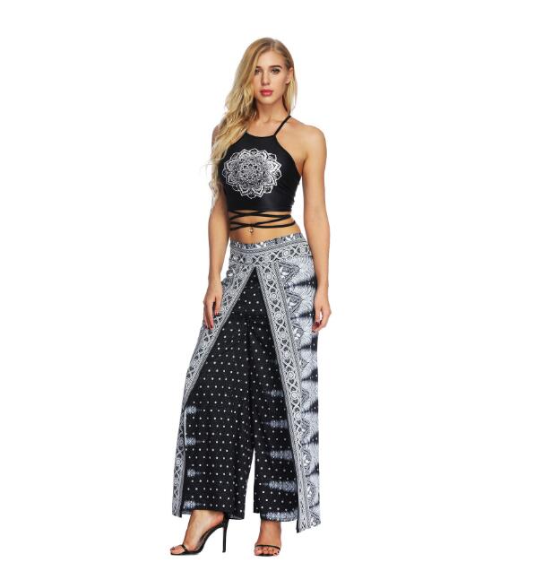 Women's Wide Leg Boho Yoga Harem Pants Comfy Gypsy Hippie Indian Thailand Bohemian Palazzo Pants Smocked Waist Yea006 - Shop at LoveMi