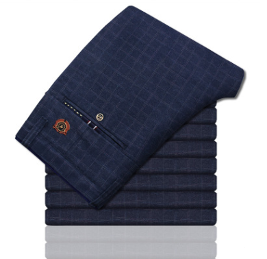 Men's Plaid Cotton and Linen Casual Pants Men's Youth Slim Straight Pants Long Pants