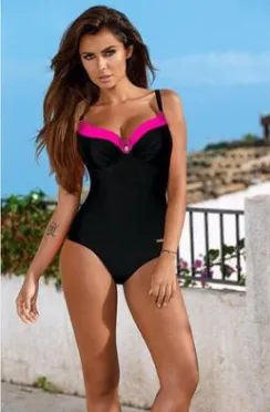 new one piece swimsuit solid color steel support gathered slim one piece swimsuit Rose - Shop at LoveMi
