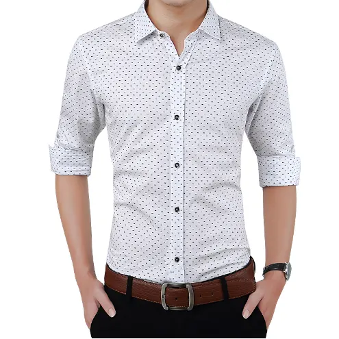 Brand Fashion Male Shirt Long-Sleeves Tops Polka Dot Printing