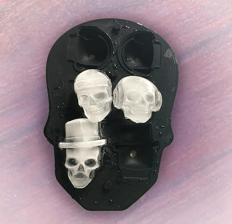Creative 3D Skull Mold Ice Cube Tray Silicone Mold Soap Candle Moulds Sugar Craft Tools Bakeware Chocolate Moulds - 18.2X12.7X4
