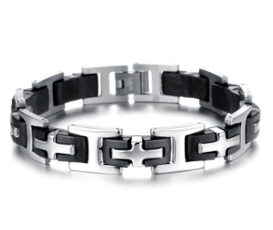 Classic Cross Men's Stainless Steel Silicone Bracelet ，