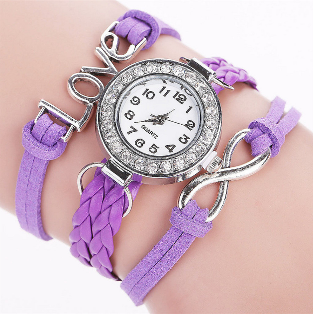 LOVE Korean velvet strap with women's diamond winding bracelet watch