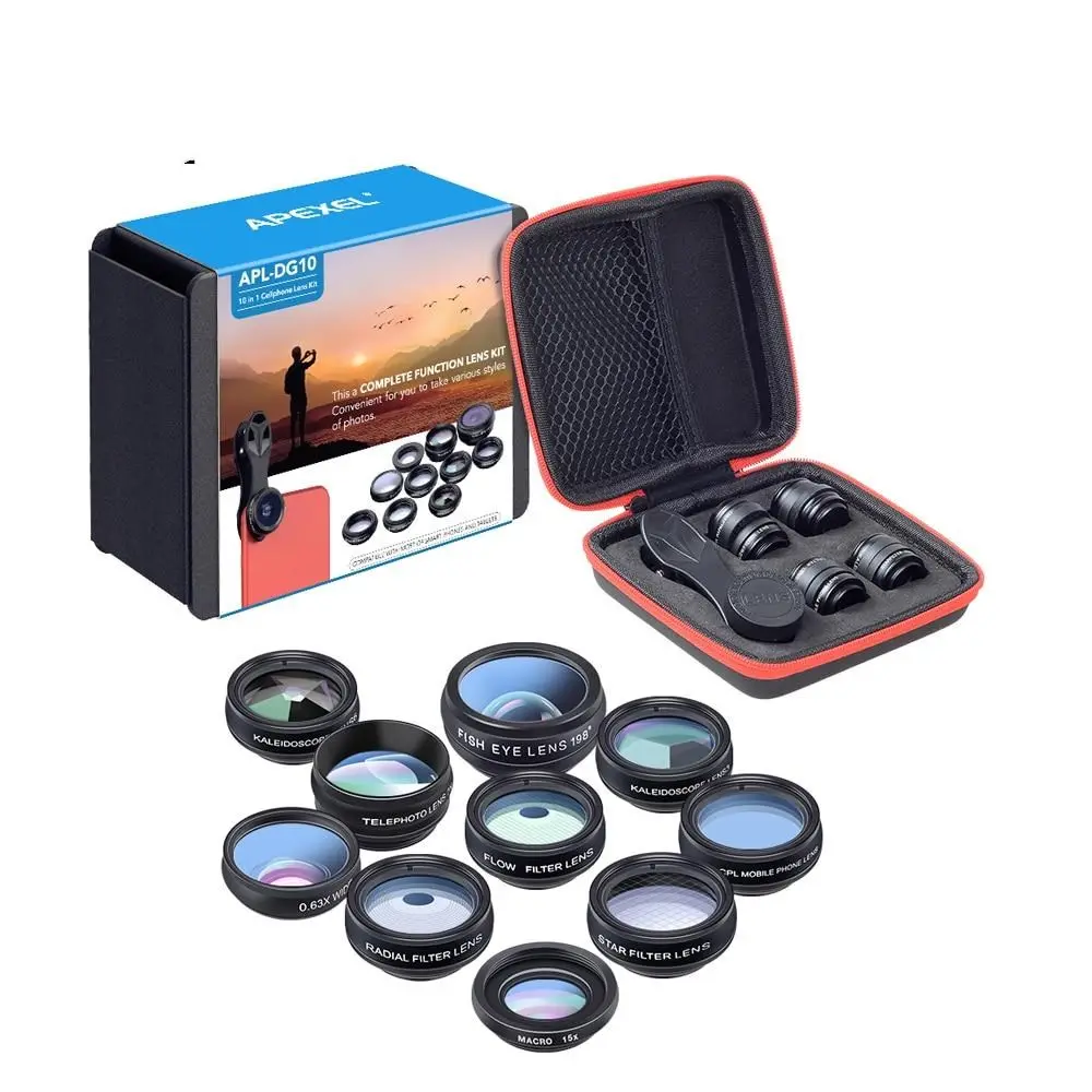 APEXEL Phone Lens Kit Universal 10 in 1 Fisheye