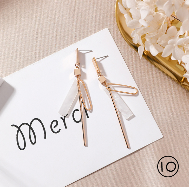 Shell Petals Geometric Round Metal Asymmetric Long Earrings Sweet Love Stud Earrings