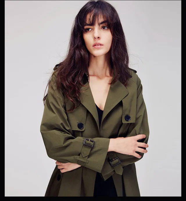 Autumn New Fashion Women's Casual Trench Coat Brief Business Formal Outwear With Belt Green - Shop at LoveMi